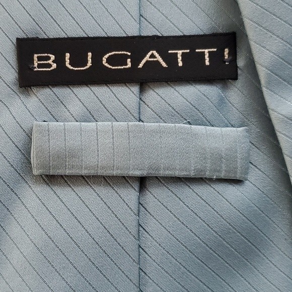BUGATTI SILK MEN'S TIE PASTEL BLUE GREEN TONAL STRIPE 3.75" BY 57" - Picture 5 of 6